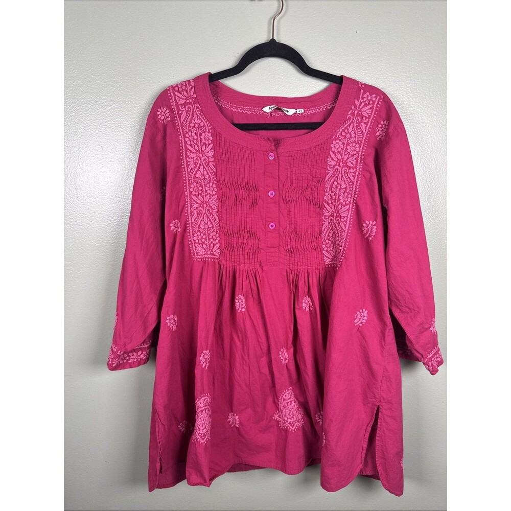 Ayurvastram Hippie Boho Fuschia Pink Embroidered‎ Tunic Blouse Women’s Size 47